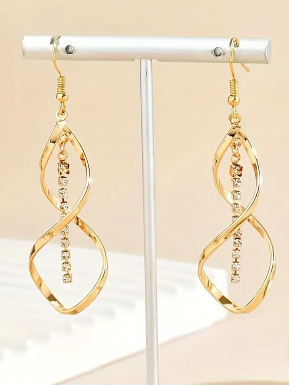 New Twisted Infinity Drop Earrings with Crystal Strand
